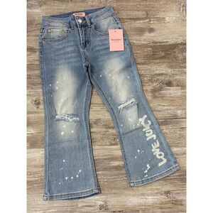 Juicy Couture Kids Kick Flare Jeans Mid Rise Crop Denim Distressed Girls Sz 8